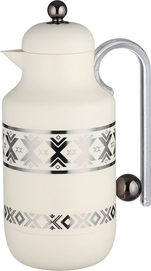 Al Saif Gallery Kkozami Thermos, 1 Liter, Glass Interior, Transparent Handle, Push-Button Lid - Cream Silver product image 2