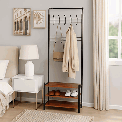 علاقة ملابس مودرن معدن، 190×64×30 سم، 3 رفوف خشب ام دي اف - اسود product image 1