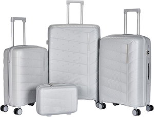 طقم شنط سفر بولي بروبيلين ليمرا، 4 مقاسات، 4 عجلات، بزاوية 360 درجة، LMA-PP504 - فضي product image