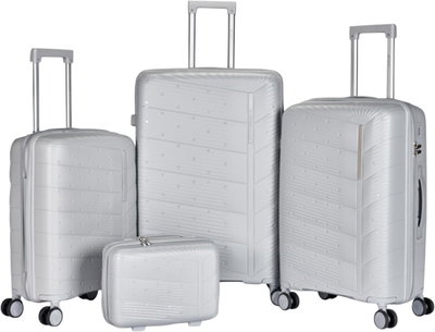 طقم شنط سفر بولي بروبيلين ليمرا، 4 مقاسات، 4 عجلات، بزاوية 360 درجة، LMA-PP504 - فضي product image 1