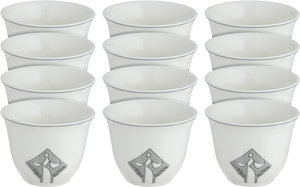 طقم فناجين قهوة سعودي بورسلان السيف غاليري، 12 قطعة، منقوش - أبيض رمادي product image