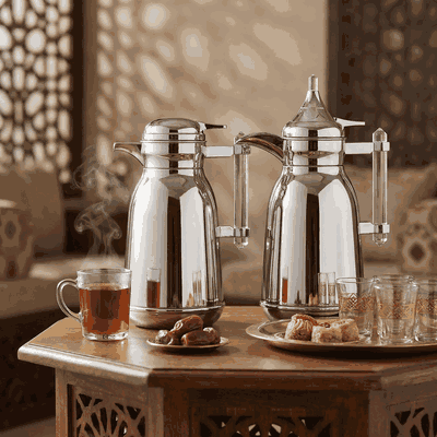 طقم ترامس شهد السيف غاليري، 1 / 1 لتر، بيد شفاف، قطعتين، حافظة داخلية زجاج حراري، هيكل خارجي استيل - فضي product image 2