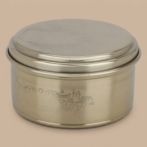 Al Saif Gallery steel box, 11 x 11 x 6 cm, round, lid - gold product image