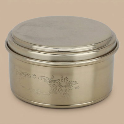 Al Saif Gallery steel box, 11 x 11 x 6 cm, round, lid - gold product image 1