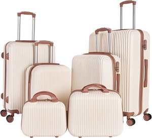 طقم شنط سفر ABS ليمرا، 6 مقاسات، 4 عجلات، زاويه 360 درجة، LMA-758 - بيج ذهبي product image