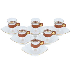 Al Saif Gallery Glass Teapot Set, 12 Pieces - White Brown product image