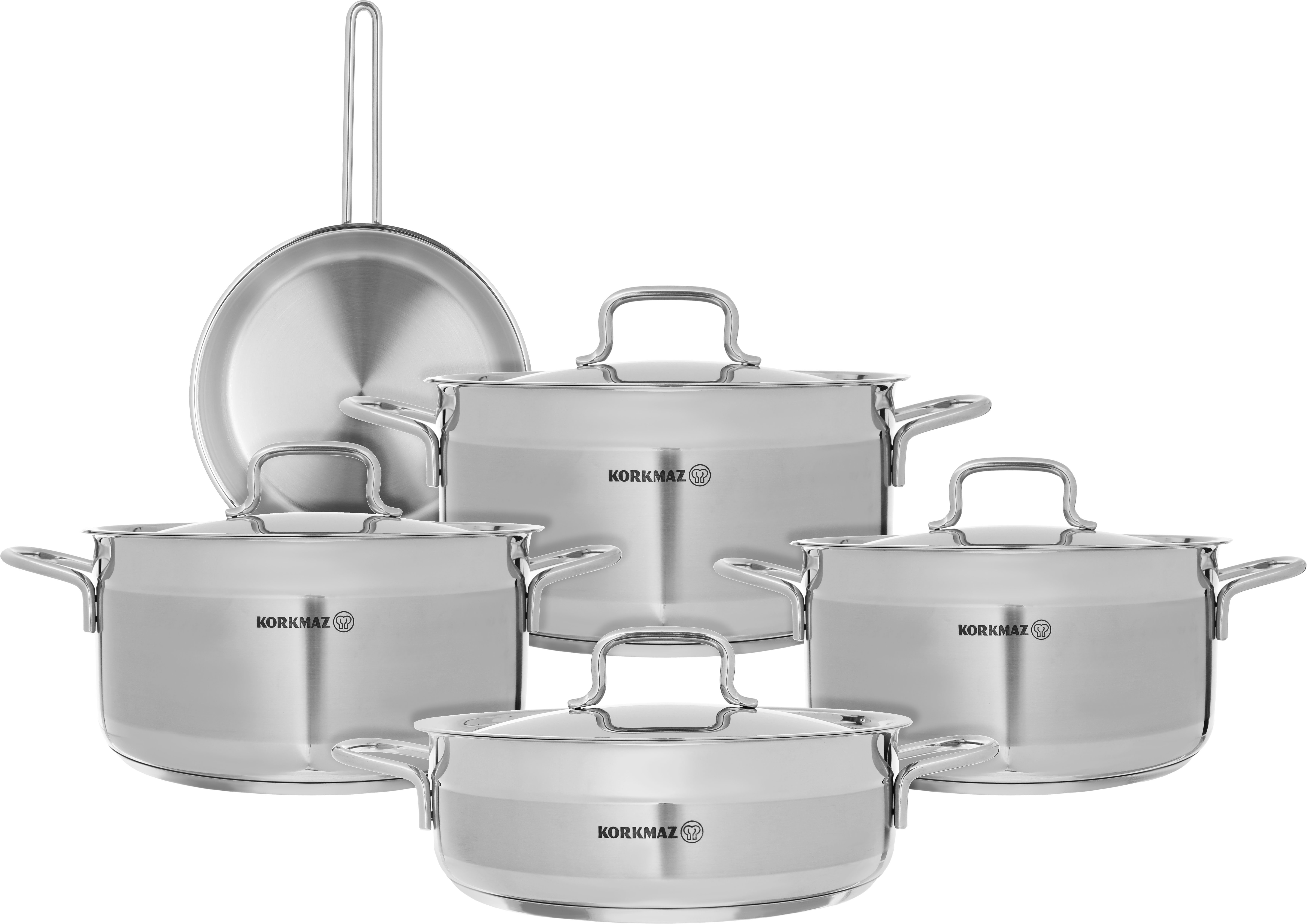 Korkmaz Alfa Steel Cookware Set, 9 Pieces - Silver product image 1