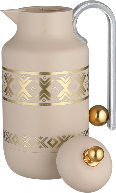 Al Saif Gallery Kkozami Thermos, 1 Liter, Glass Interior, Transparent Handle, Push-Button Lid - Beige Gold product image 5