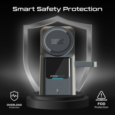 شاحن لاسلكي 3× 1 بروميت، ماج سيف، ذراع قابل للطي ومنفذ USB-C PD، 15 واط، شاشة ديجيتال، يدعم اجهزة سامسونج وايفون - اسود product image 3