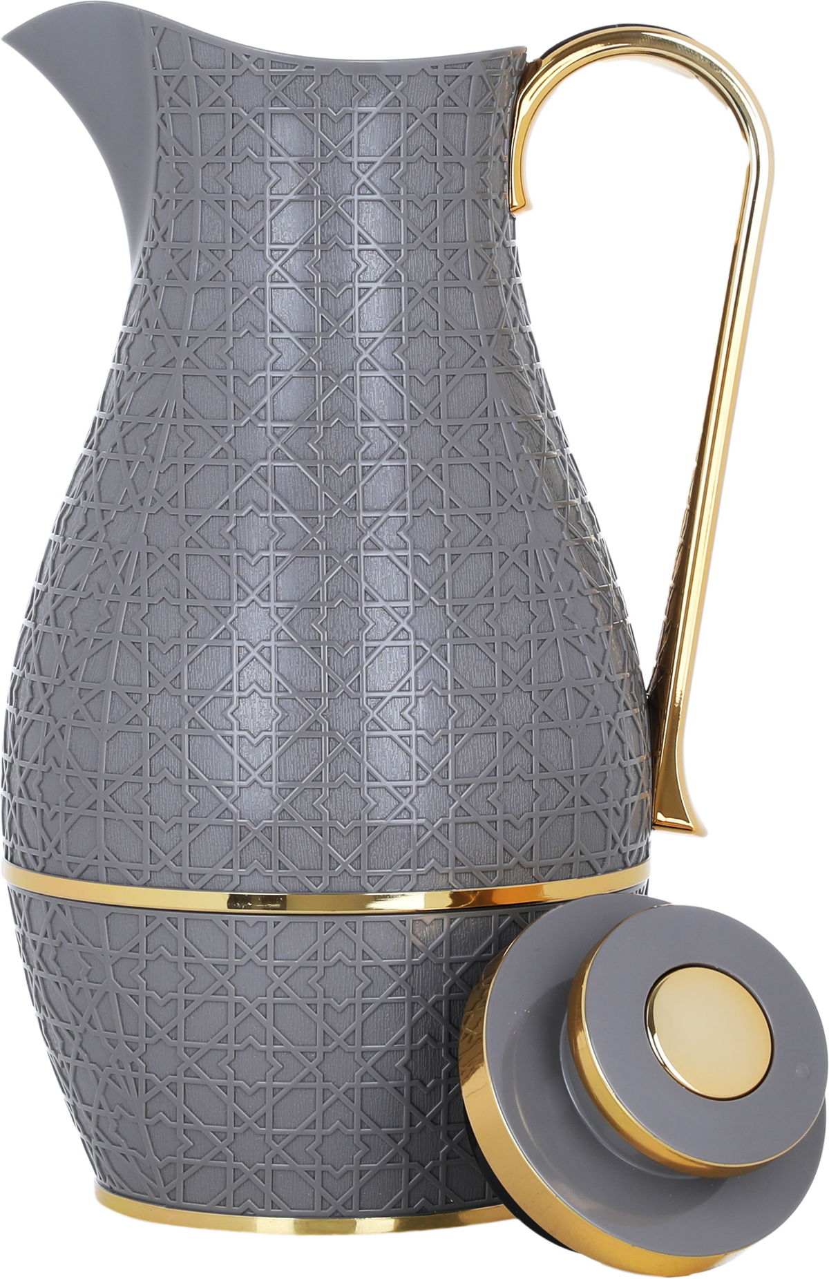 Al Saif Gallery Hessa thermos set, 1/1 liter, two pieces, thermal glass inner shell, plastic outer shell - dark gray product image 5
