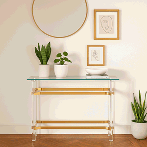 مدخل استقبال اكريليك زجاج، 80×140×40 سم - ذهبي شفاف product image