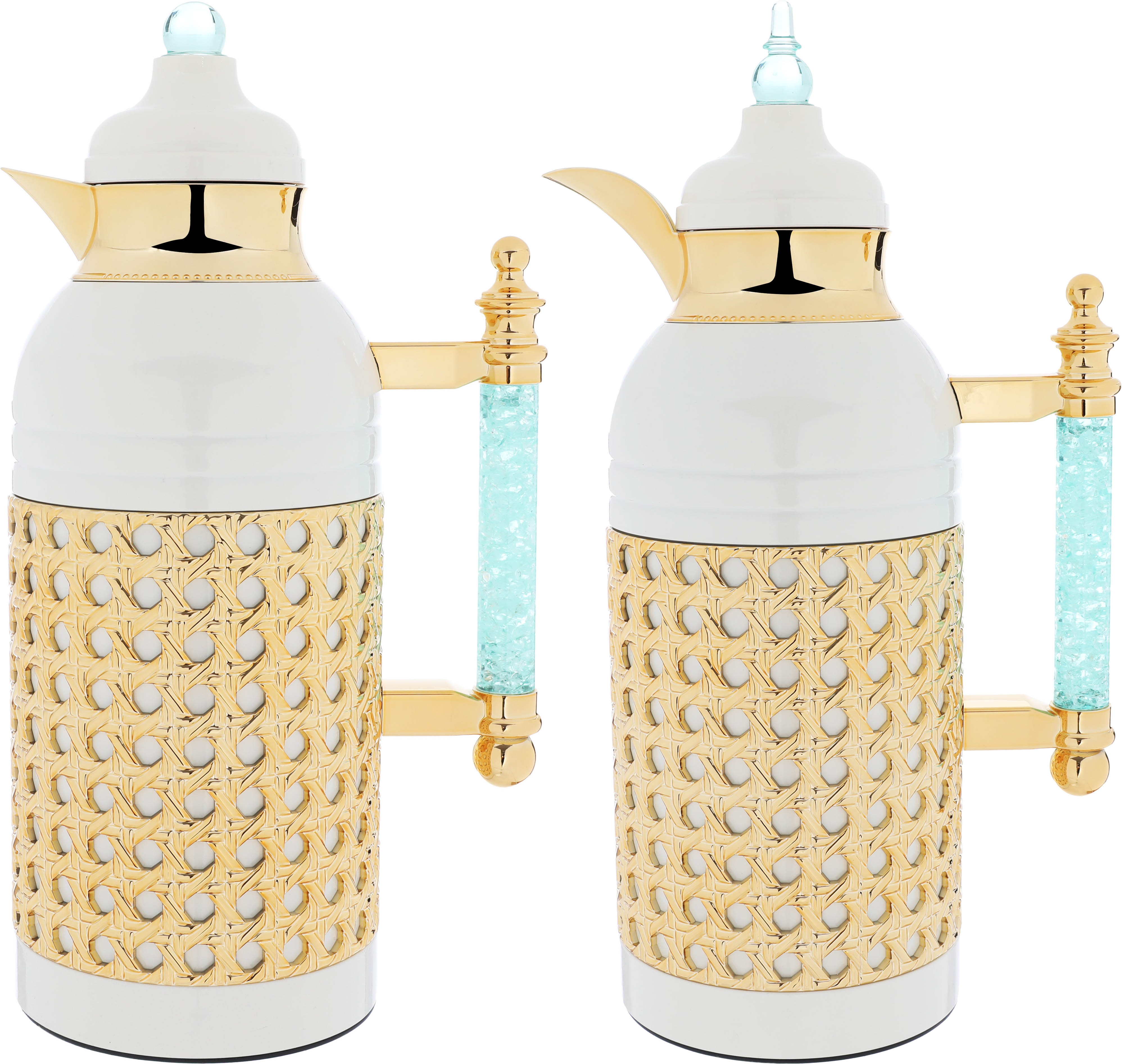 Al Saif Gallery Sarah thermos set, 1 liter, crystal handle, thermal glass inner case, steel outer case - pearly gold product image