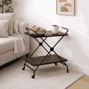 عربة تقديم الطعام خشب و بلاستيك، 84×40×70 سم، 2 رف، عجلات دوارة 360 - كافيه product image