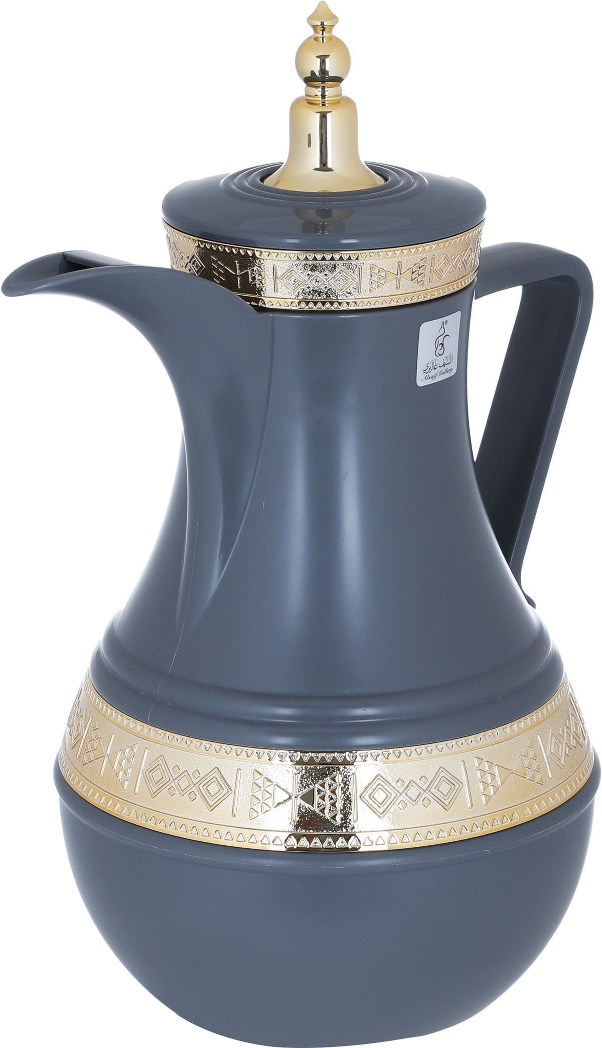 Al Saif Gallery Amal thermos set, 1 liter, gilded, two pieces, thermal glass inner shell, plastic outer shell - dark gray product image 4