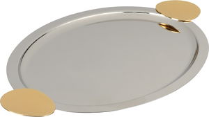 Al Saif Gallery stainless steel serving tray, 35x27.1x0.9 cm, oval, gold handle - silver gold product image 2