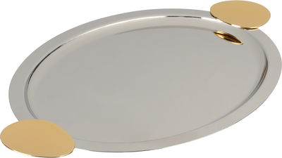 Al Saif Gallery stainless steel serving tray, 35x27.1x0.9 cm, oval, gold handle - silver gold product image 2