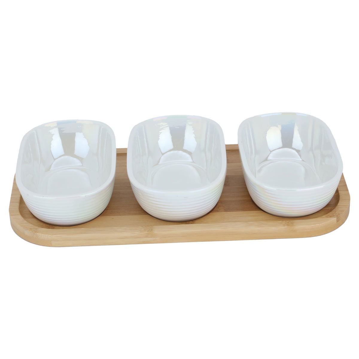 Al Saif Gallery porcelain yogurt set, 3 pieces, deep oval, with wooden plate - white product image