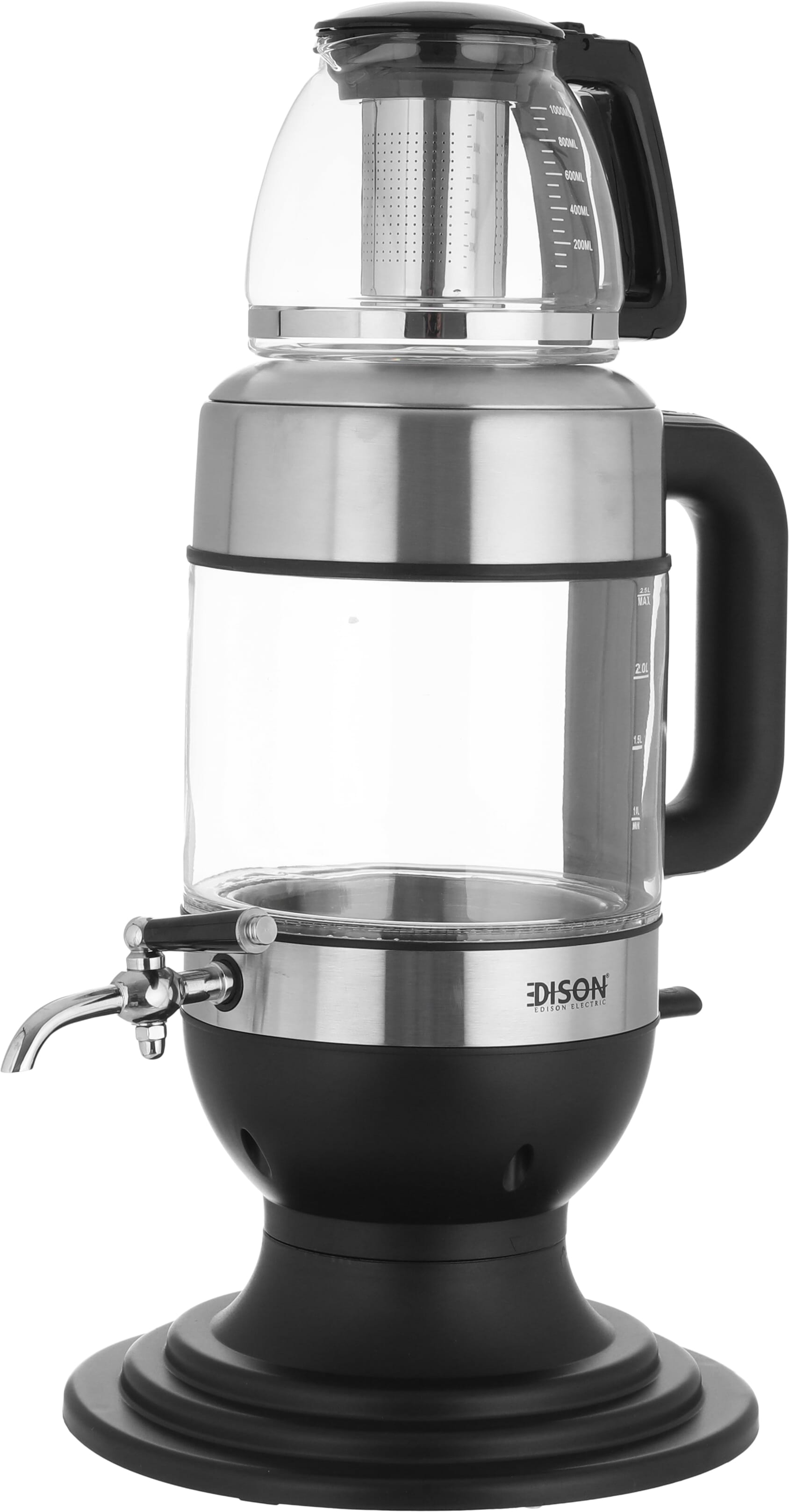 سماور كهربائي إديسون، مع إبريق شاي زجاج، 2.5 لتر، / 1.0 لتر، 2200 واط - فضي product image 2