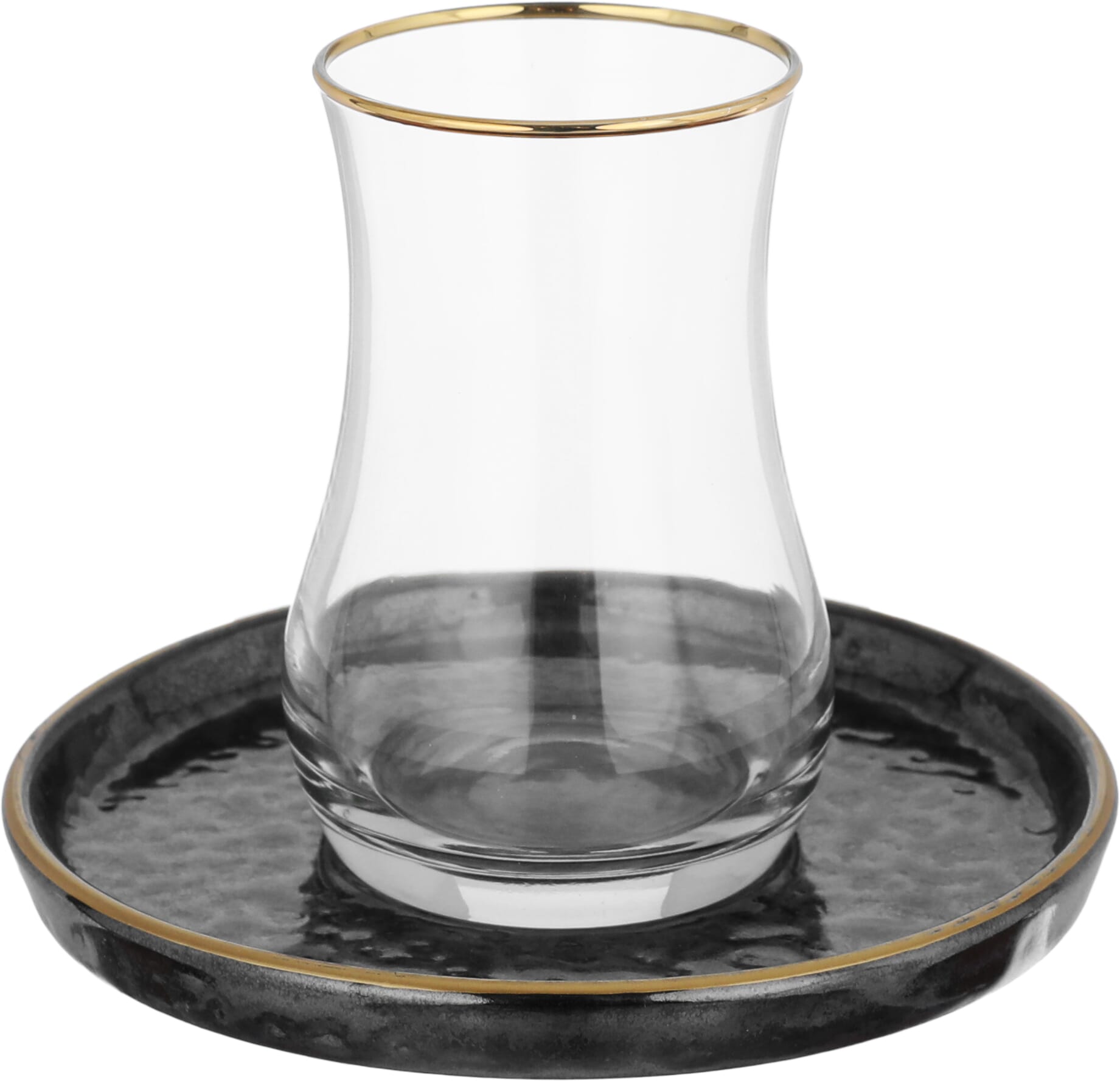 طقم استكانات شاي زجاج السيف غاليري، صحن أسود بخط ذهبي، 12 قطعة - أسود product image 2