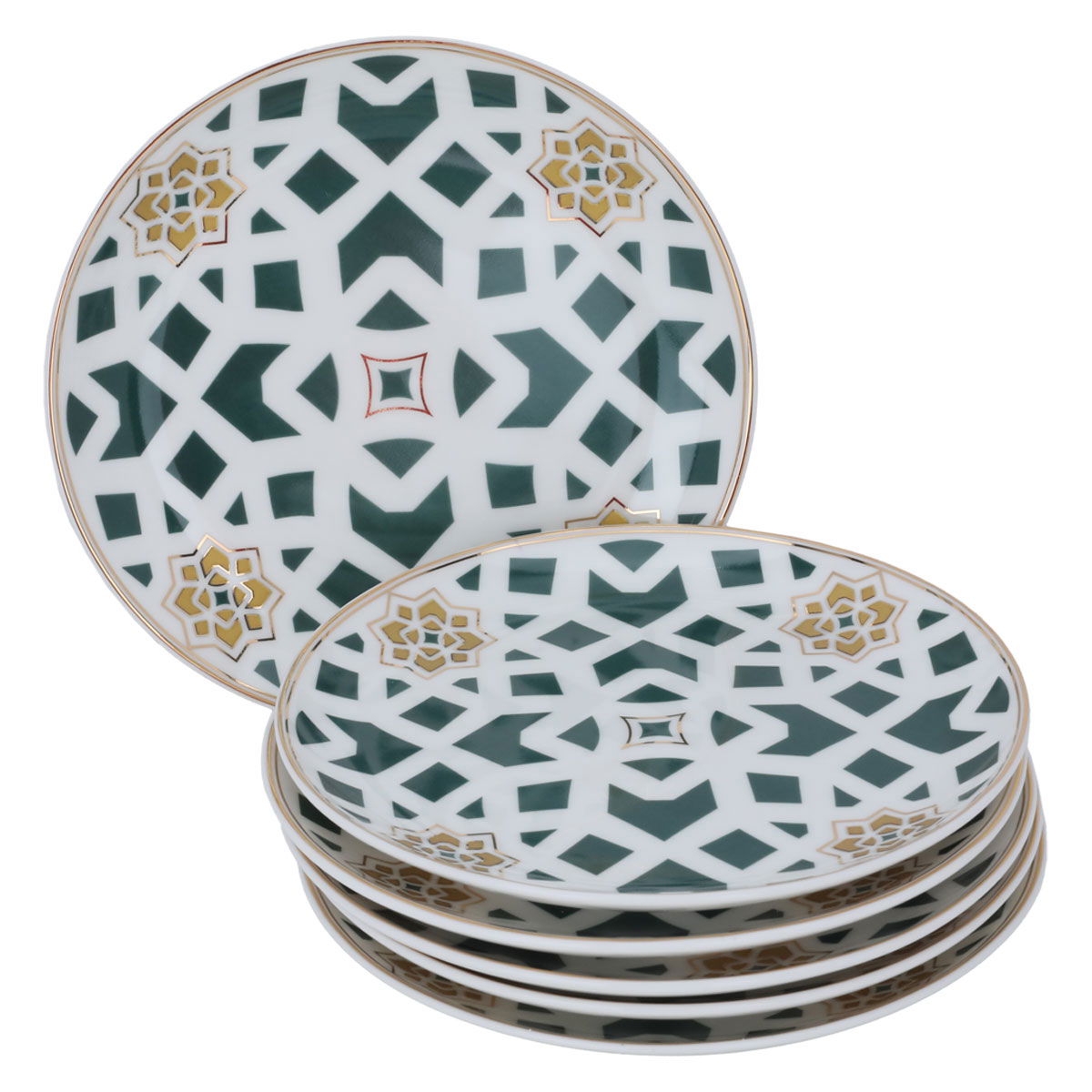 Al Saif Gallery porcelain cake serving set, green with gold-white pattern product image 2