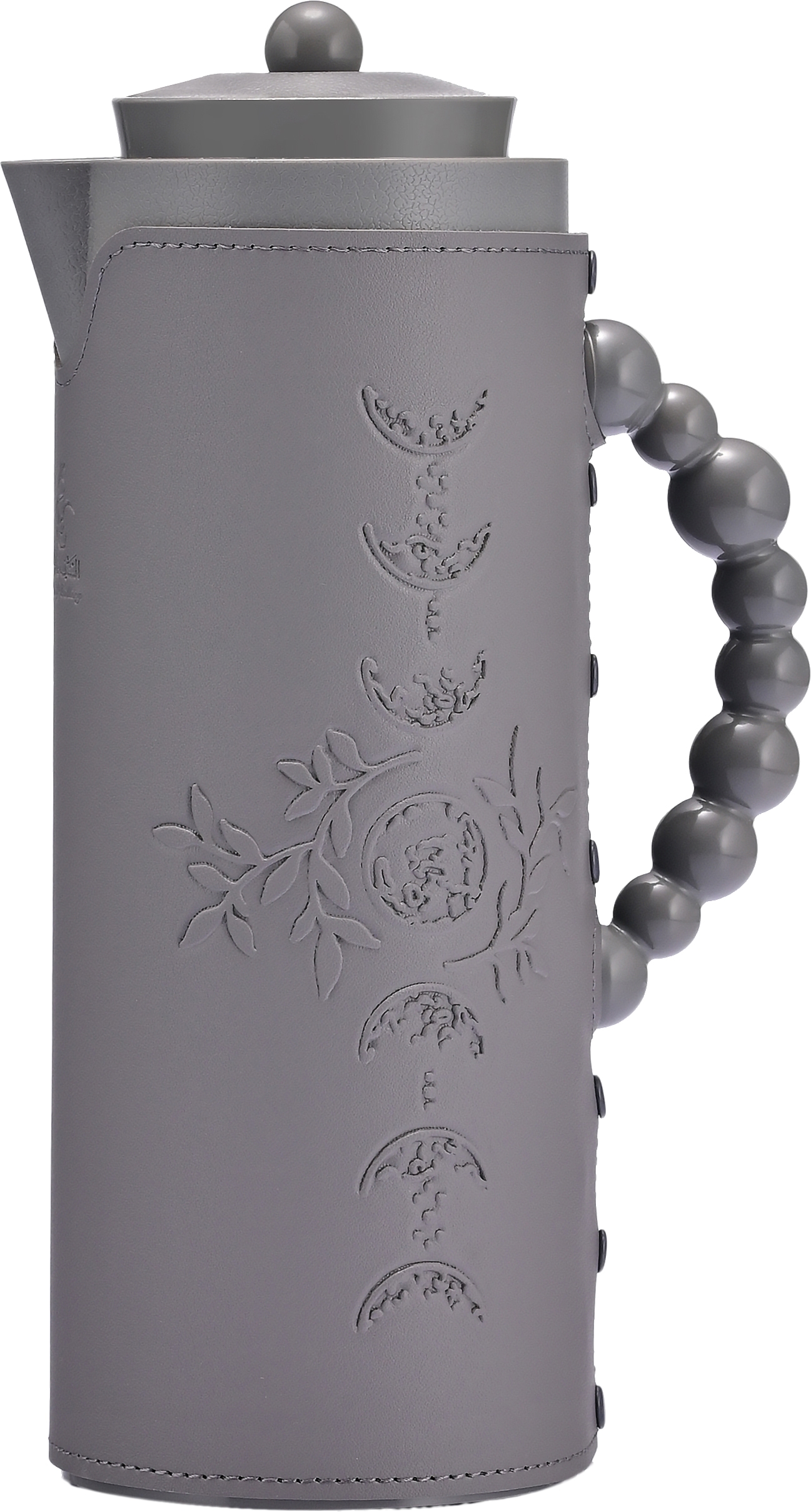 Al Saif Gallery Royal 7T thermos, 1 liter, leather covered, moon pattern, glass inner shell, plastic outer shell - dark gray product image
