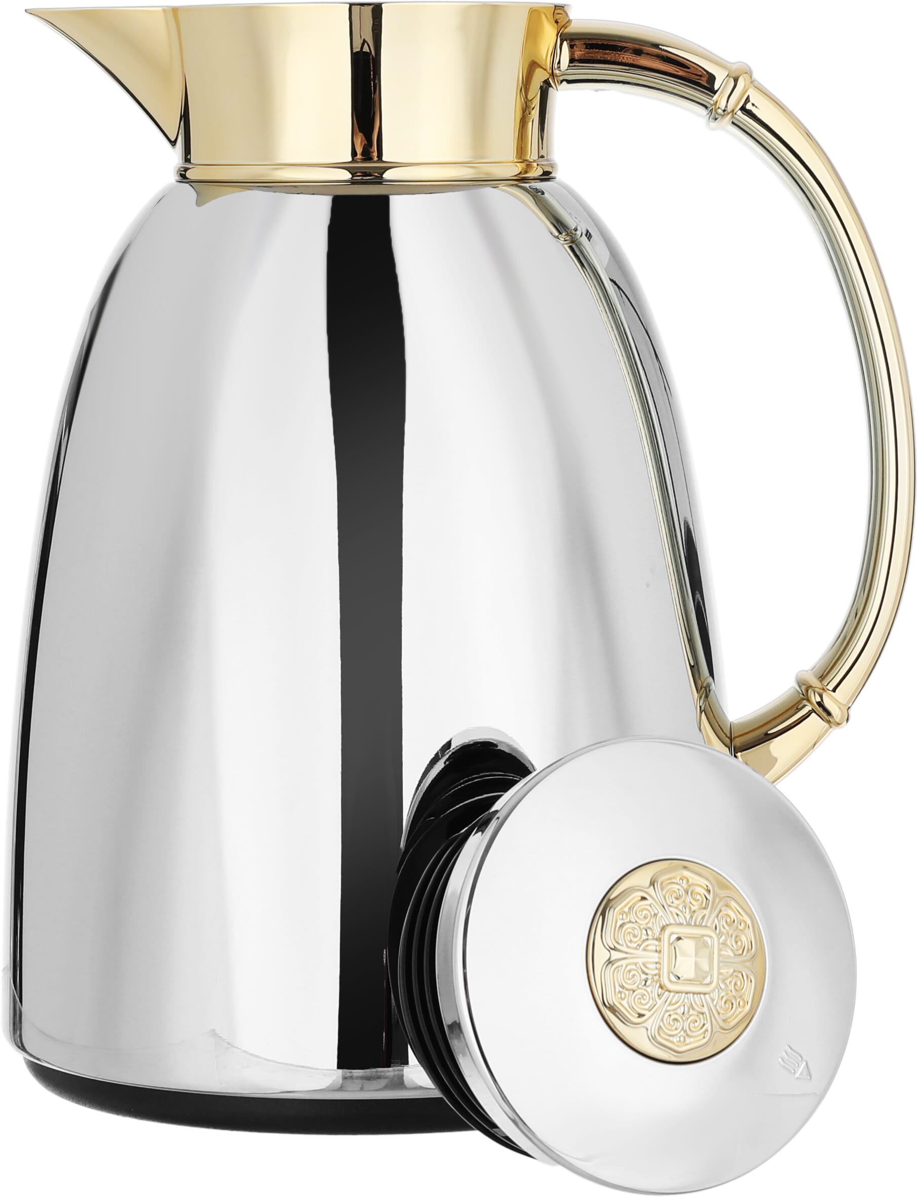 Al Saif Gallery Yatooq thermos, 1 liter, golden handle, thermal glass inner container, steel outer shell - silver product image 4