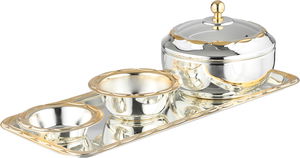 طقم تمرية ستانلس استيل السيف غاليري، 34x15x1.4 سم، 4 قطع، طوفرية، صحن نوا، صحن تغميسة - فضي ذهبي product image