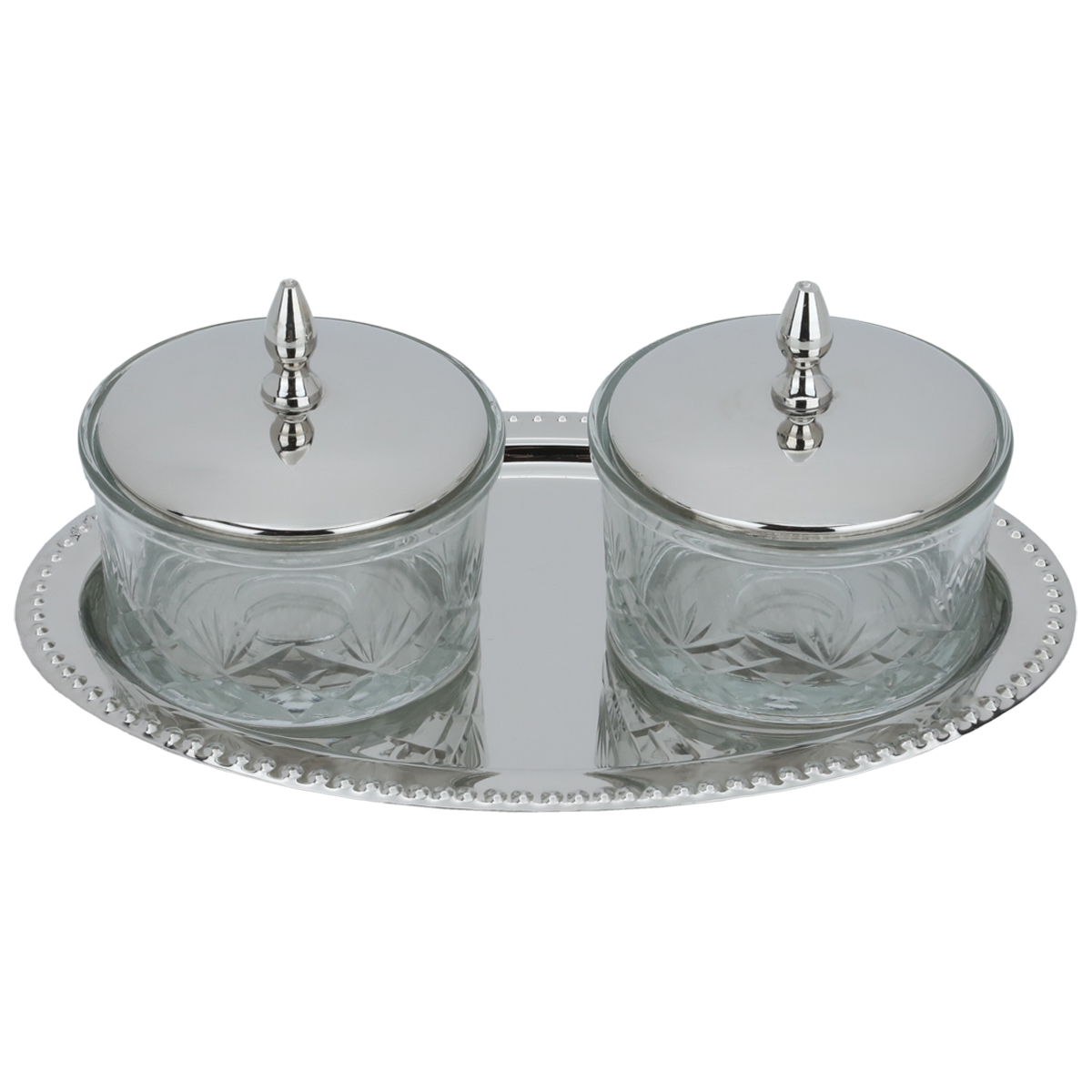 Al Saif Gallery Tray Set with 2 stainless steel cups, 3 pieces - silver product image 1