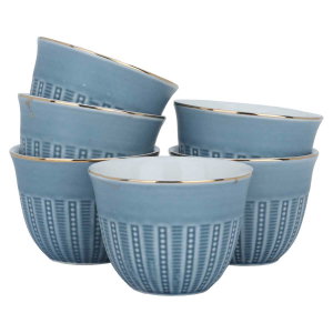 Al Saif Gallery porcelain Saudi coffee cups set, with golden calligraphy, 12 pieces - blue product image