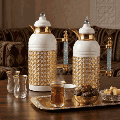 طقم ترامس سارة السيف غاليري، 1/1 لتر، يد كريستال، حافظة داخلية زجاج حراري، هيكل خارجي استيل - ابيض ذهبي product image 10