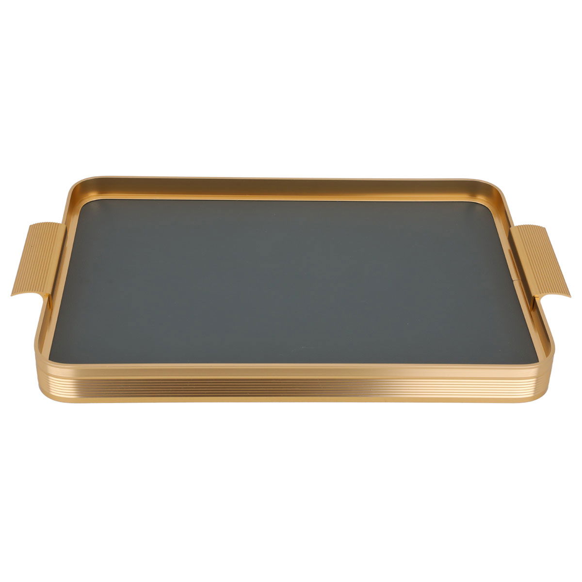 Tofaria Steel Al Saif Gallery, 45x27.4x3.9 cm, rectangle, with light gray leather, handle - gold product image