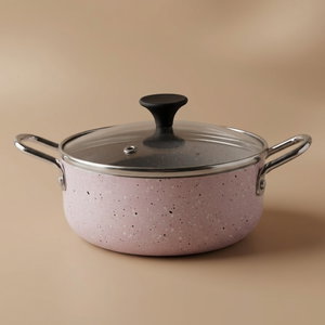 Rocky Granite Cooking Pot, 14 cm, Glass Lid - Pink product image