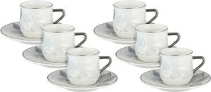 طقم فناجين قهوة تركي بورسلان السيف غاليري، 13سم، 12 قطعة، صحون، مسكة يد - متعدد الألوان product image