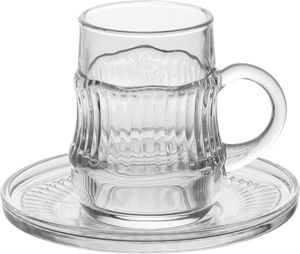 طقم فناجين وبيالات مع صحون زجاج، 18 قطعة - شفاف product image 2