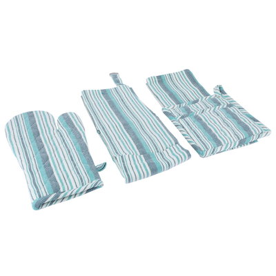 طقم منشفة +مريله + قفاز+ حامل وعاء قماش السيف غاليري، 4 قطع - أخضر بأزرق product image 2