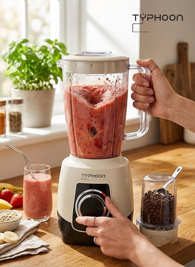 خلاط كهربائي و مطحنة تايفون، 650 واط، 1.8 لتر، TY-02-002 W - ابيض اسود product image 4