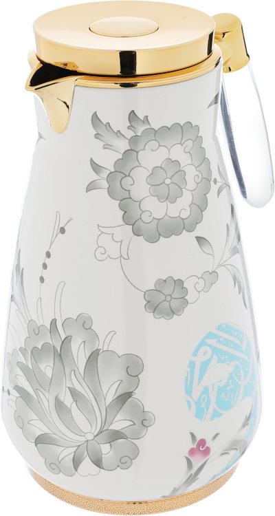 Al Saif Gallery Walaa thermos set, 0.75/1 liter, two pieces, thermal glass inner container, steel outer shell - white product image 3