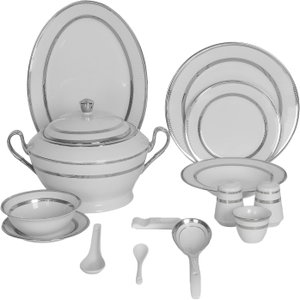 Ridge Porcelain Dinnerware Set, 122 Pieces - White Silver product image