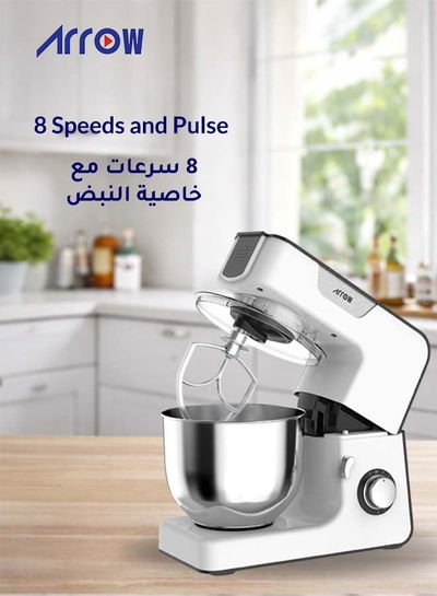 Arrow RO-06SMB 3-in-1 Stand Mixer, Grinder and Blender, 1000 Watts, 5.2 Liters, 8 Speeds - White product image 4