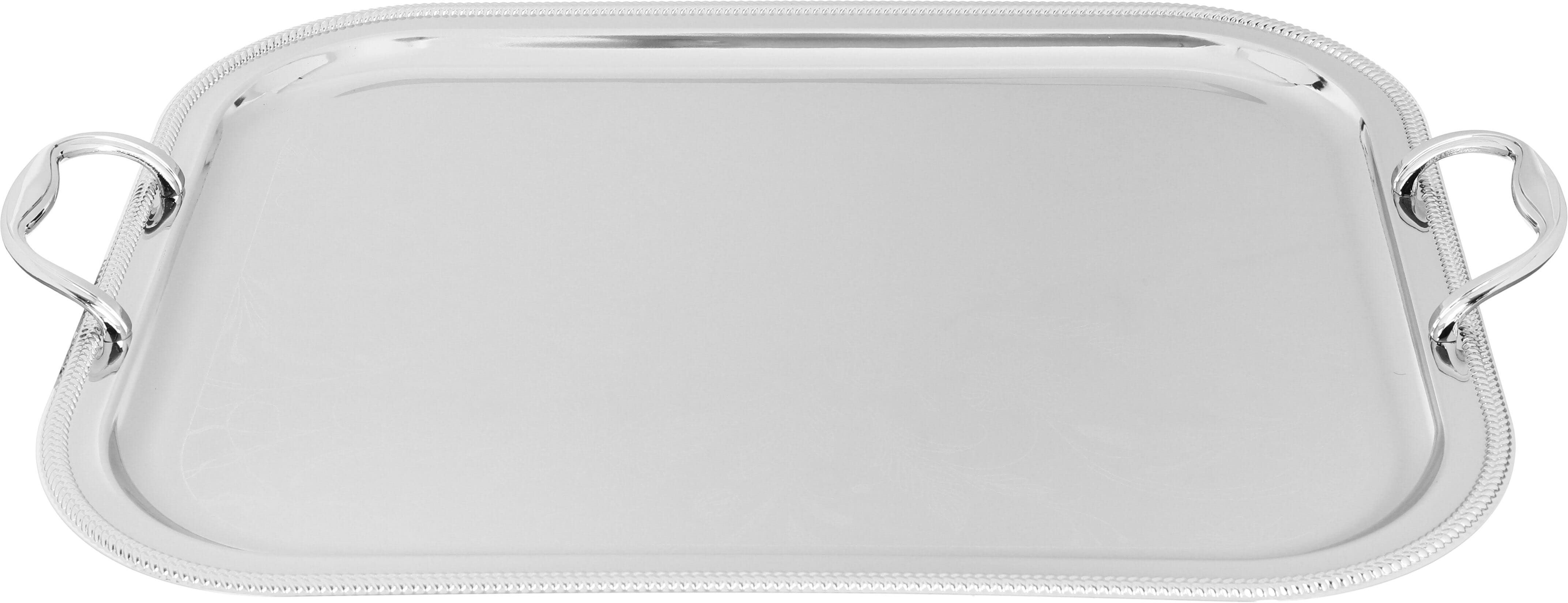 Alsaif Plus Steel Serving Treys Set with engraved edges, 3 pieces, rectangle - silver product image 3