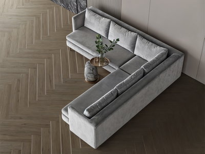 كنبة شكل L مودرن خشب سويدي،300×300 سم، قماش شانيل - رمادي product image 2