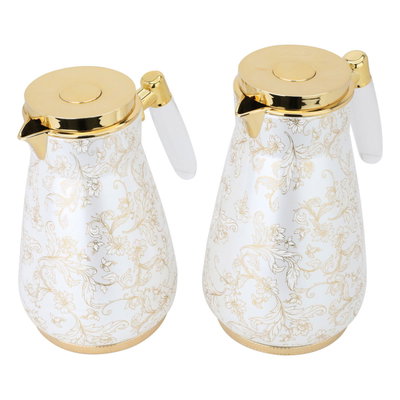 Al Saif Gallery Lily thermos set, 1/0.75 litre, 2 pieces, thermal glass inner shell, stainless steel outer shell - cream-gold product image 3