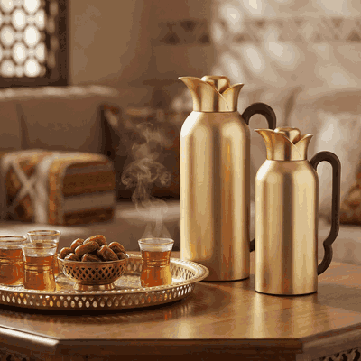 طقم ترامس طويق السيف غاليري، 2 قطعة، 0.7/ 1 لتر، خامة داخلية زجاج، يد خشبي، غطاء ضغاط - ذهبي product image 7