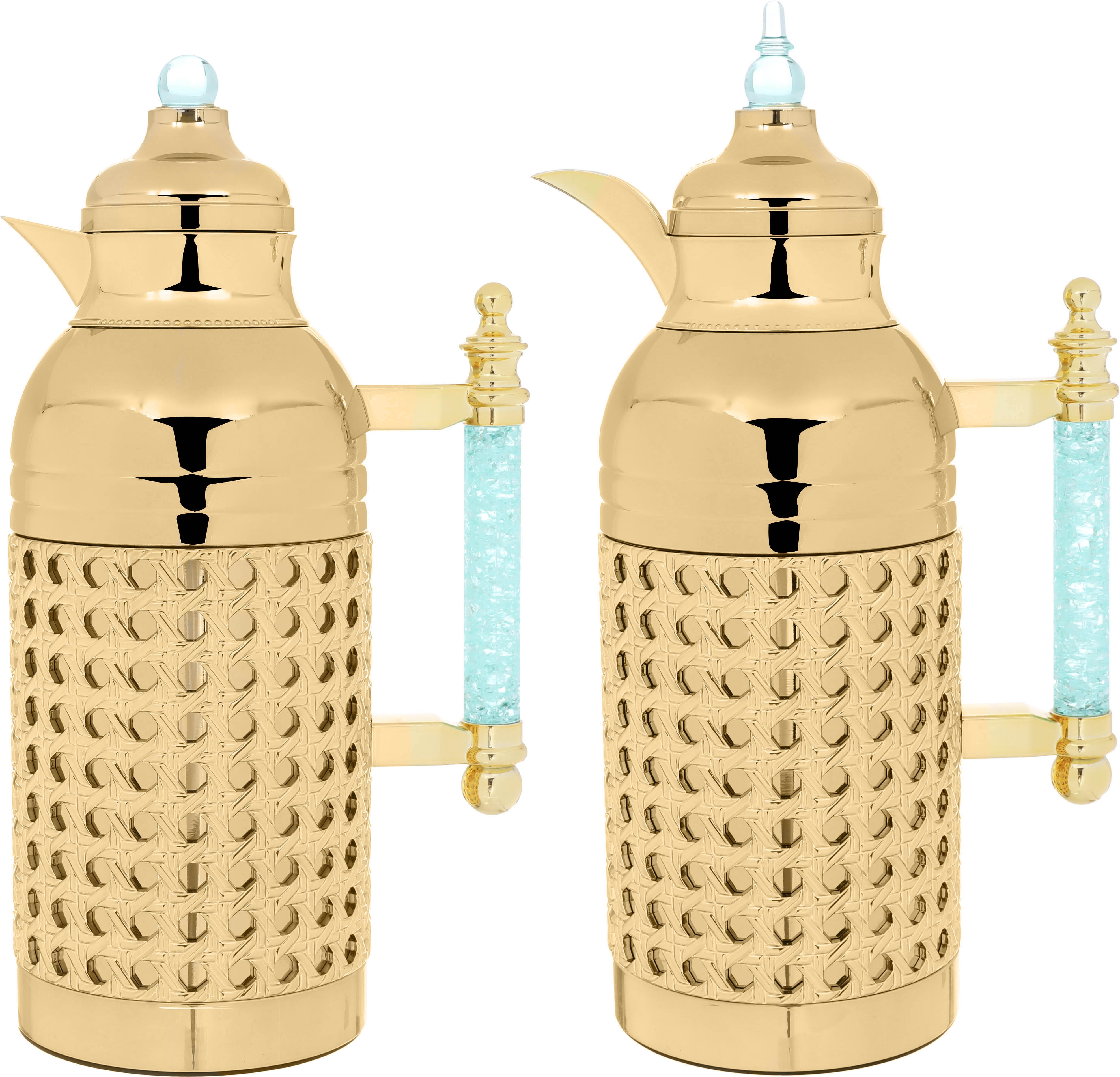 Al Saif Gallery Sarah thermos set, 1 liter, crystal handle, thermal glass inner case, steel outer case - gold product image