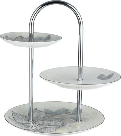 Al Saif Gallery Porcelain and stainless steel dessert stand, 3 tiers, stainless steel handle, floral pattern - multicolor product image 1