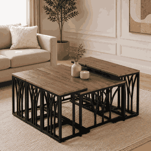 طقم طاولات خشب MDF و معدن، 7 قطع - اسود بني product image