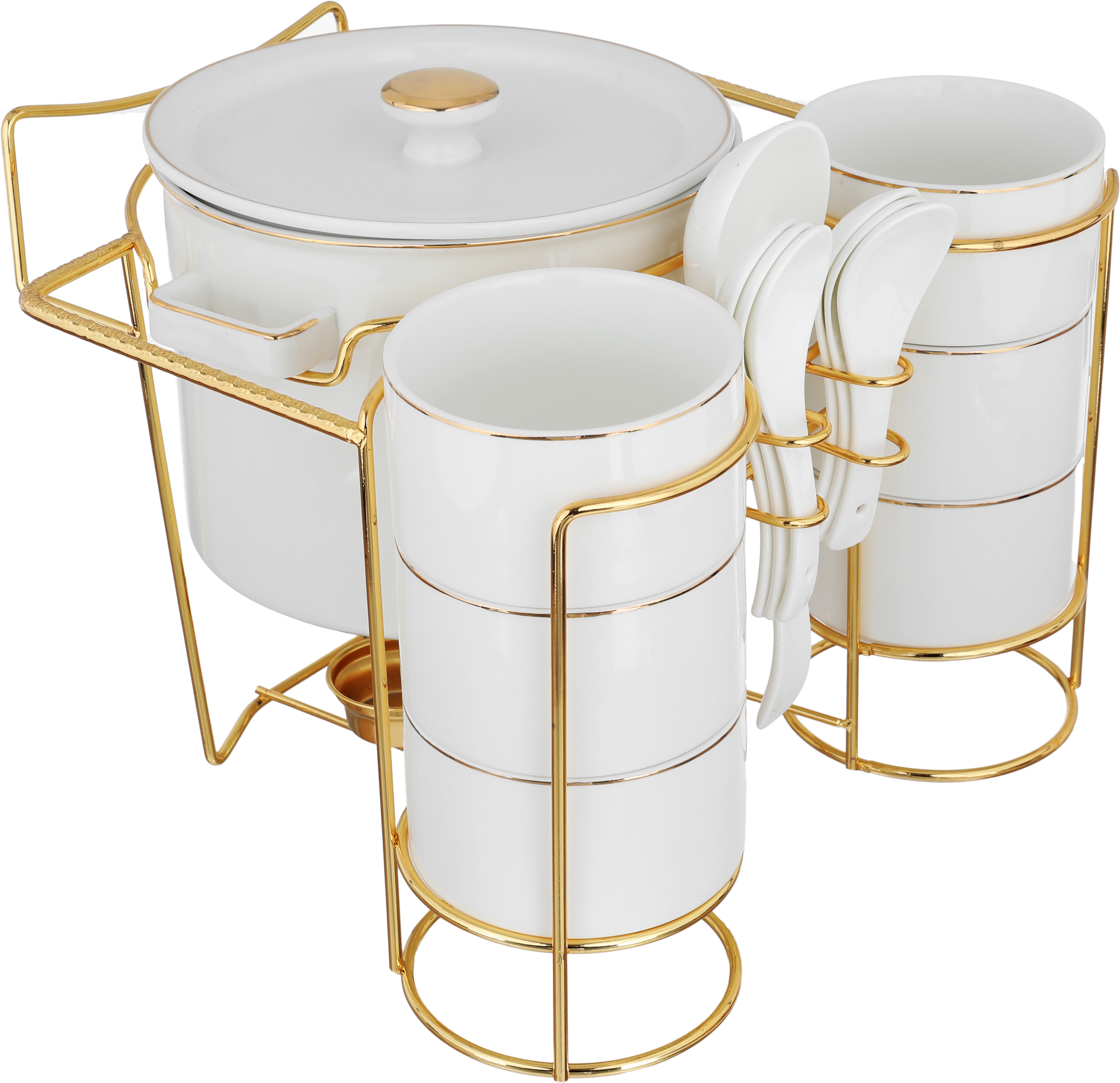 One More Porcelain Soup Set with Stand, 16 Pieces - White Gold product image 3