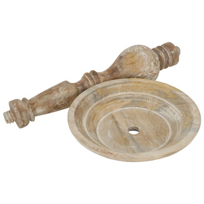 طاولة خشب منحوتة وردة أبيض بقاعدة السيف غاليري، 50x50x55 سم، دائرية - بني product image 4