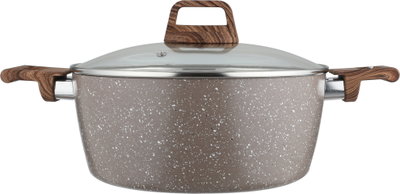 Rocky Granite Cooking Pot, 26cm, Deep, Wooden Handles, Glass Lid - Brown product image 2