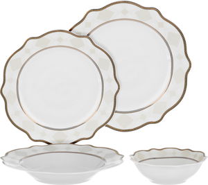 Alsaif gallery Porcelain Dinner Set, 24 Pieces, Round Shape with Beige Rim - White Gold product image